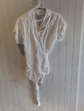White Short-Sleeve Wrap Blouse